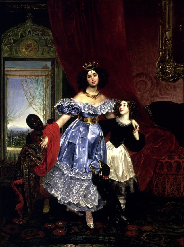 Portrait of Countess Samoilova with (Giovanina) Amazilia Pacini and black boy by Karl Bryullov
