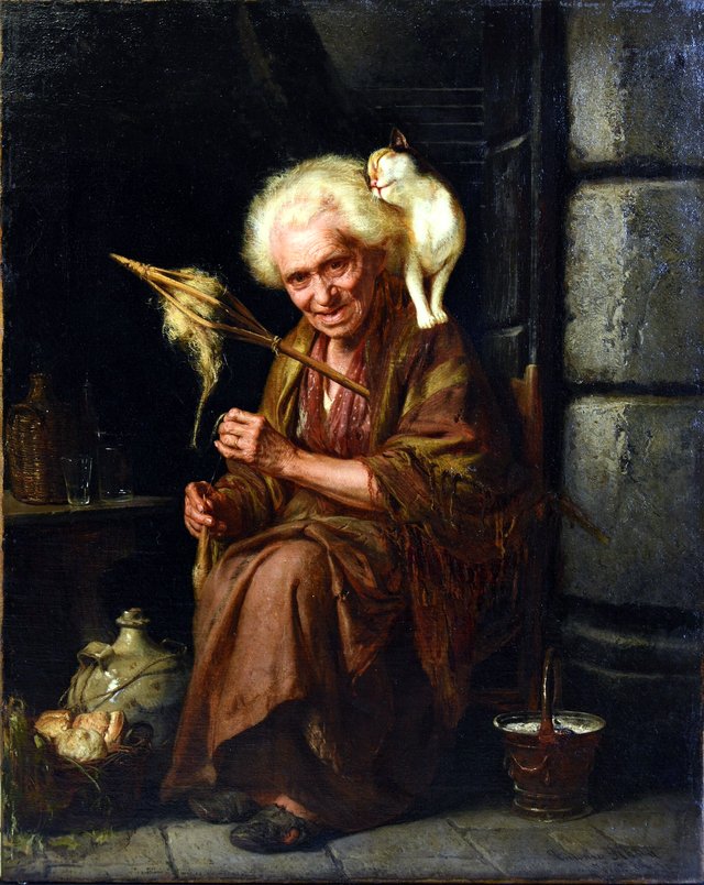 Old woman with cat by Antonio Rotta