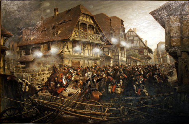 Charge du 9e régiment de cuirassiers dans le village de Morsbronn by Édouard Detaille