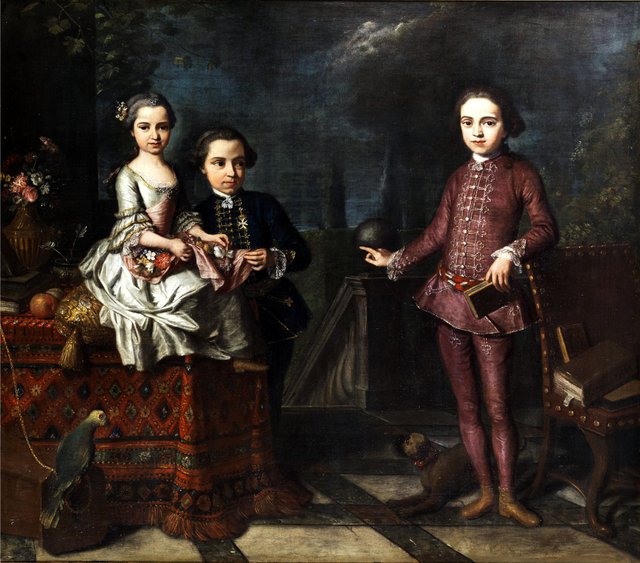 Portrait of three noble children by Giuseppe Bonito