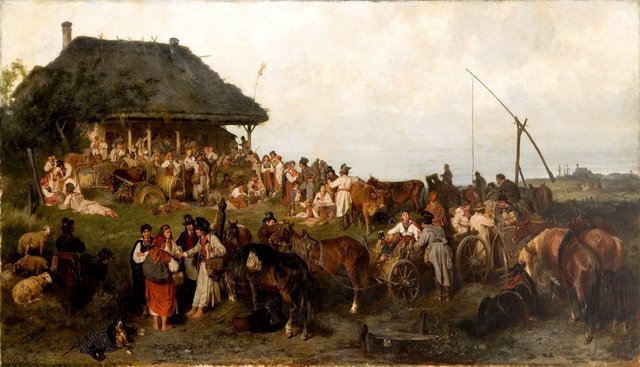 Fair in the region of Krakow ("Return from the fair in Opoczyńskie region") by Józef Brandt