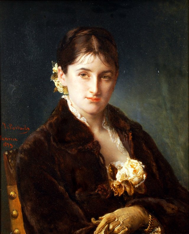 Young woman with gloves by Jean-François Portaels
