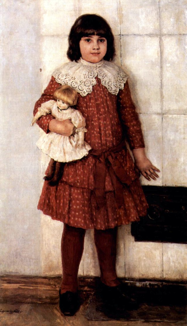 Portrait of Olga Wassiljewna Surikowa, the artist's daughter (Girl with Doll) by Vasily Surikov