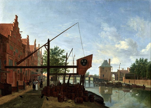 A View of the brewery "De Drie Klaveren" (The Three Clubs") on the River Spaarne, at Haarlem by Gerrit Adriaenszoon Berckheyde