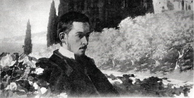 Self-portrait [?] against the background of the landscape from Lovrana by Stanisław Witkiewicz