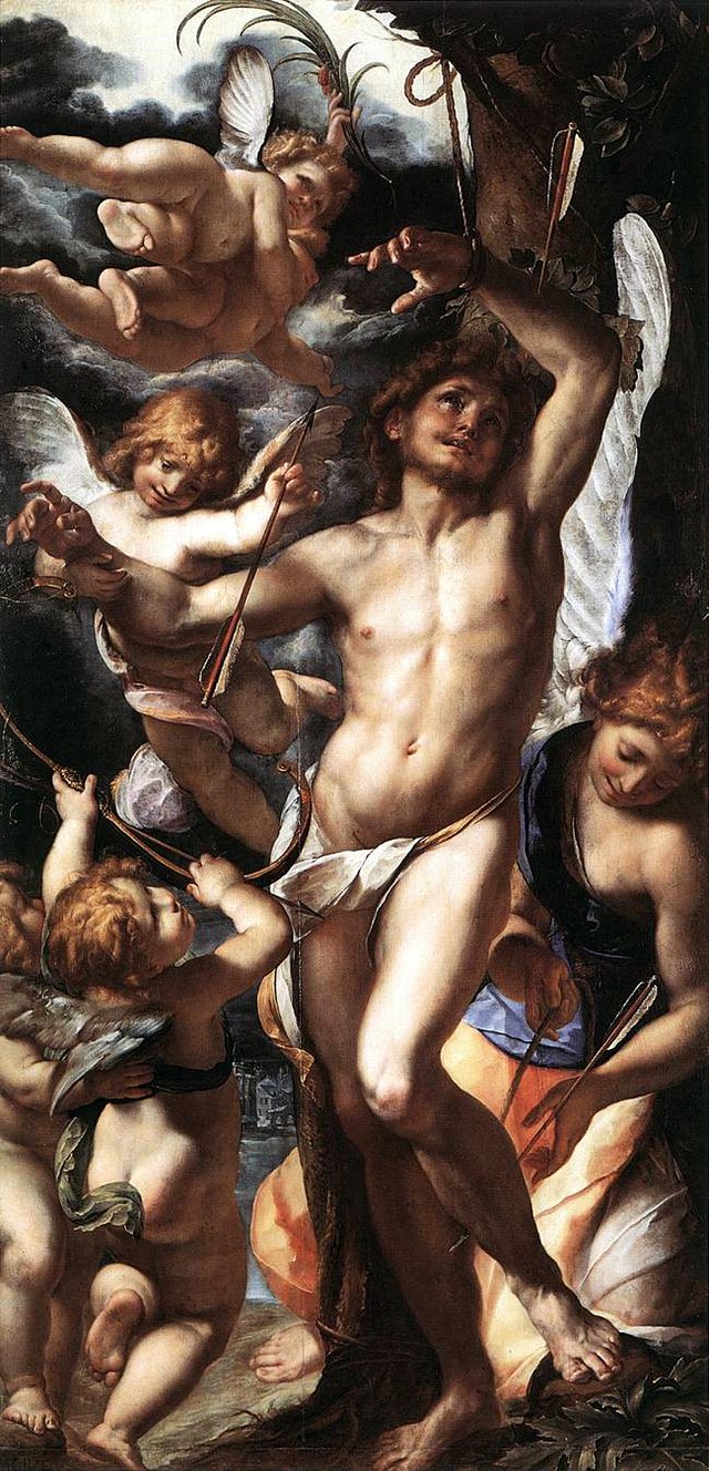 Saint Sebastian aided by the angels by Giulio Cesare Procaccini