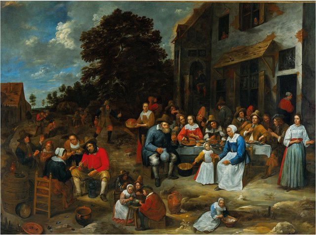 A company feasting outside a tavern by Gillis van Tilborgh