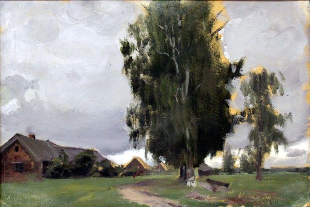 Trees in a village by Boris Kustodiev