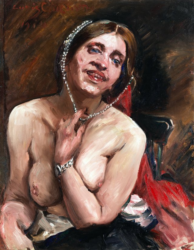 Female semi-nude in chair. (The actress Gertrud Eysoldt) by Lovis Corinth