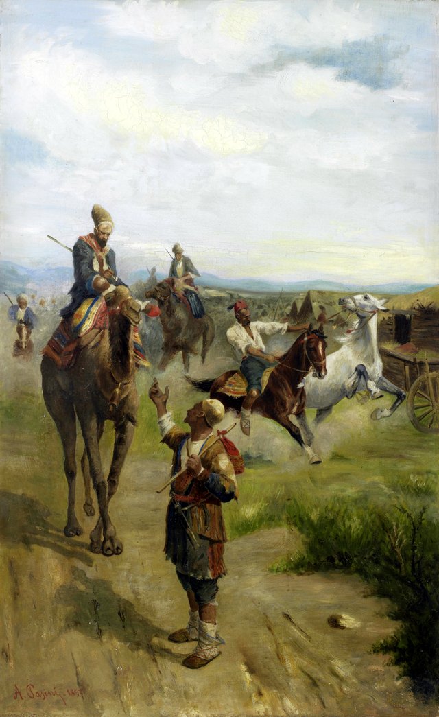 Landscape with Arab horsemen by Alberto Pasini