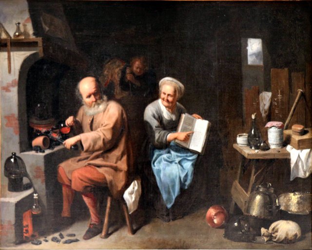 Alchimist in zijn laboratorium by David Ryckaert III