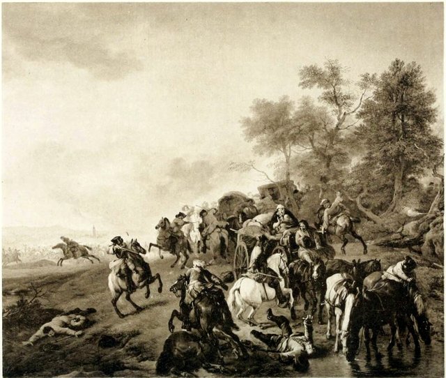Soldiers attacking peasants by Jan van Huchtenburgh