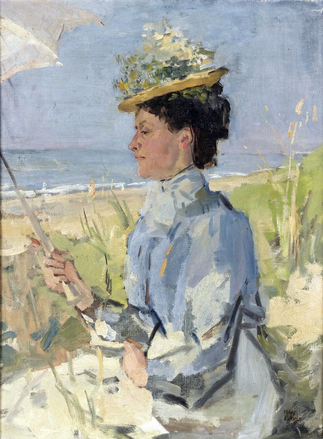 At the beach - Portrait of Martha Salomon by Isaac Israëls