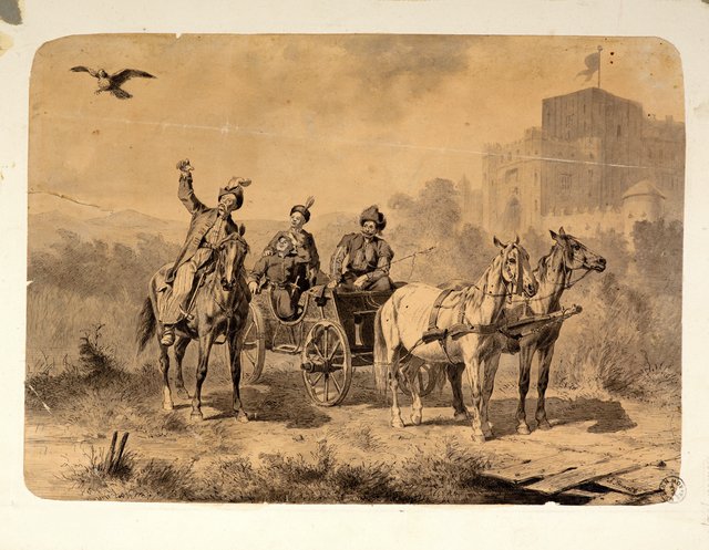 Hunt with a falcon by Józef Brandt