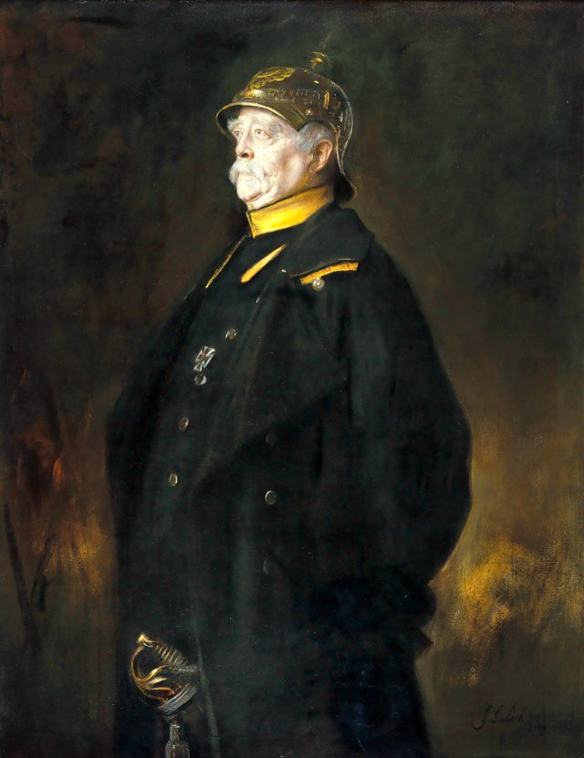 Portrait of Prince Otto von Bismarck (1815-1898) in the Uniform of His Halberstadt Cuirassier Regiment with Helmet and Sword by Franz von Lenbach