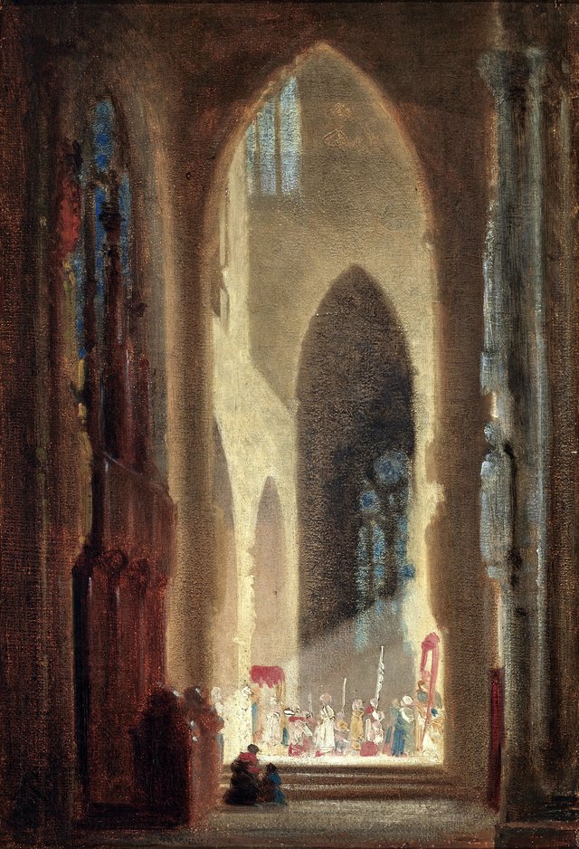 Church Interior with procession by Carl Spitzweg