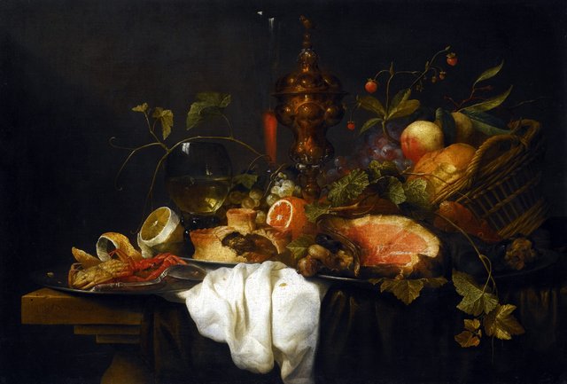 A 'Pronk' Still Life of Fruits in a Basket together with a Gilt Goblet by Joris van Son by Joris van Son