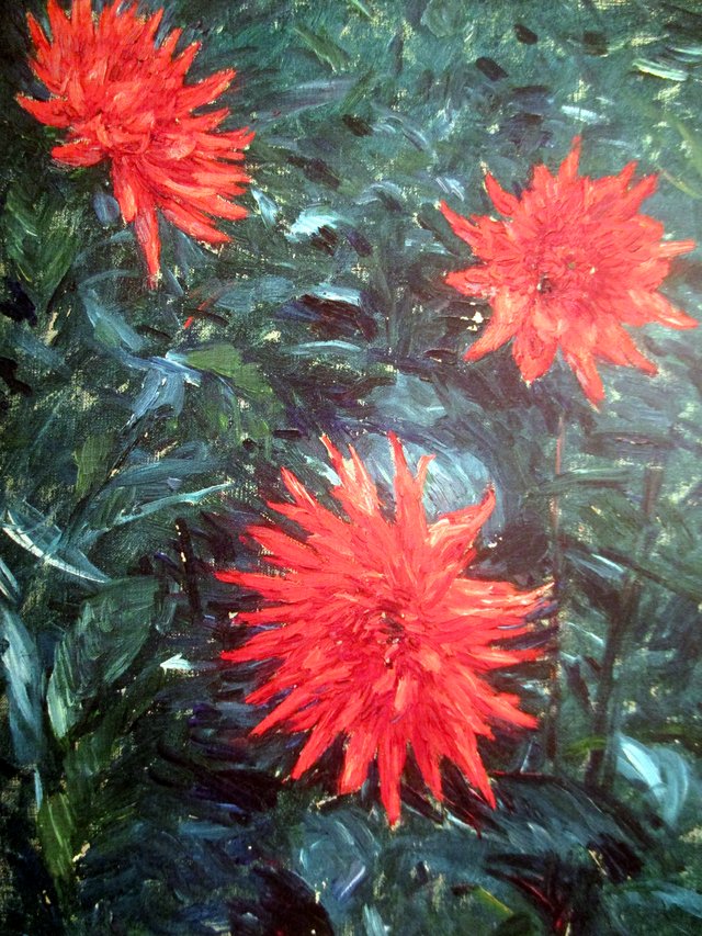 Dahlias cactus rouges by Gustave Caillebotte