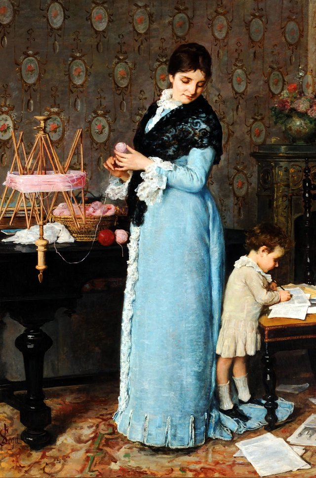 A mother looking at her child by Silvestro Lega