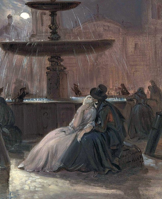 A lovers' tryst by moonlight, Plaza Mayor, Lima by Johann Moritz Rugendas