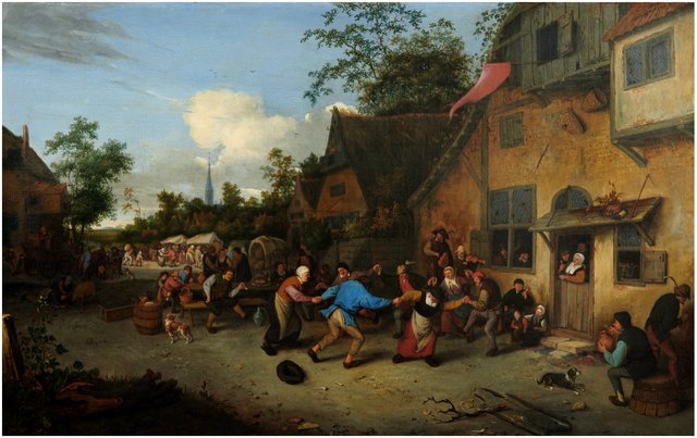 A VILLAGE FAIR WITH DANCING IN THE STREET by Cornelis Dusart