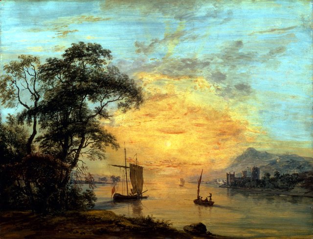 A Welsh Sunset River Landscape. by Paul Sandby