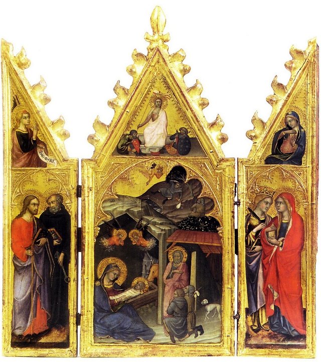 Nativity, Resurrection and Saints by Andrea di Bartolo