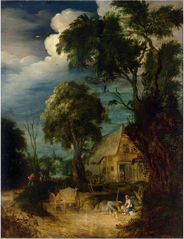 Wooded Landscape with peasants by Abraham Govaerts