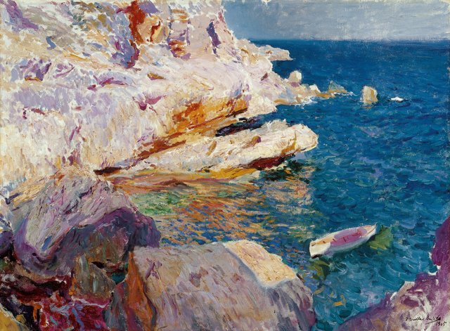 Rocks at Jávea and the White Boat by Joaquín Sorolla