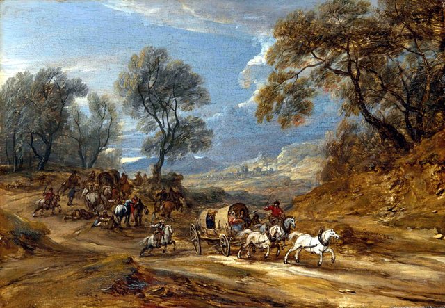 A convoy attacked by brigands by Adam Frans van der Meulen