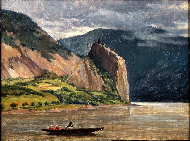 Riverscape with a boat by Adam August Müller