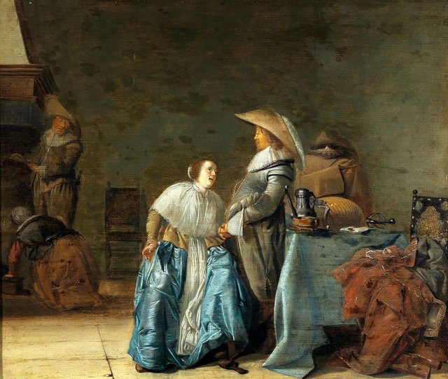 A tavern interior with a couple by Pieter Codde