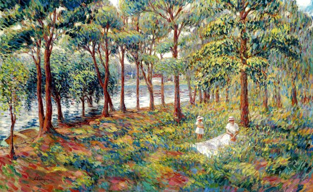 Madame Lebasque et sa fille au bord de la Marne by Henri Lebasque