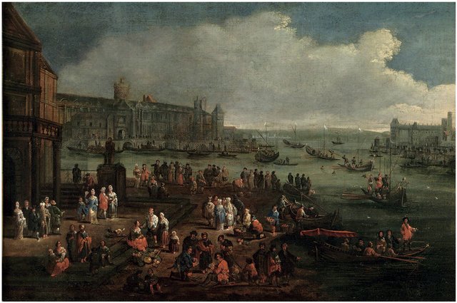 An Italianate harbour with numerous figures by Adriaen Frans Boudewyns