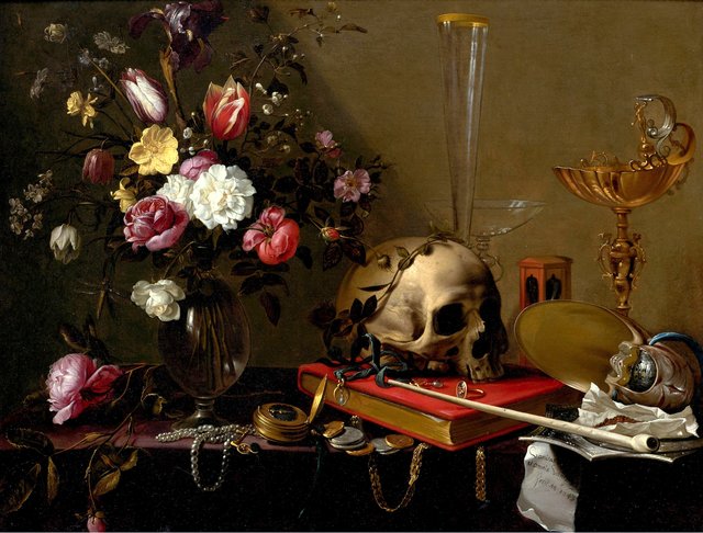 Vanitas - Still Life with Bouquet and Skull by Adriaen van Utrecht