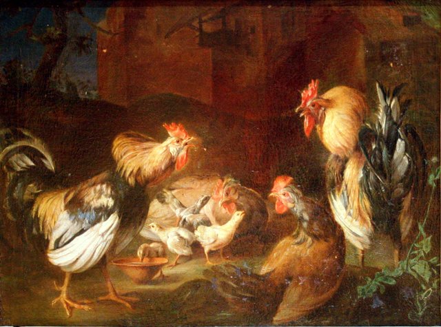 Roosters, hens and chicks by Adriaen van Utrecht