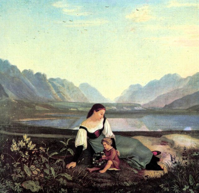 Mädchen auf der Wiese: Inntal bei Hall by Ludwig Richter