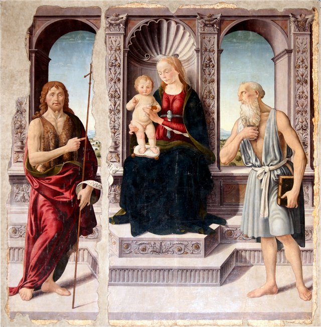 Madonna and Child enthroned with Saints John the Baptist and Jeronimo by Biagio d'Antonio