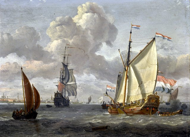 Shipping on the IJ, with a view of Amsterdam beyond by Abraham Storck