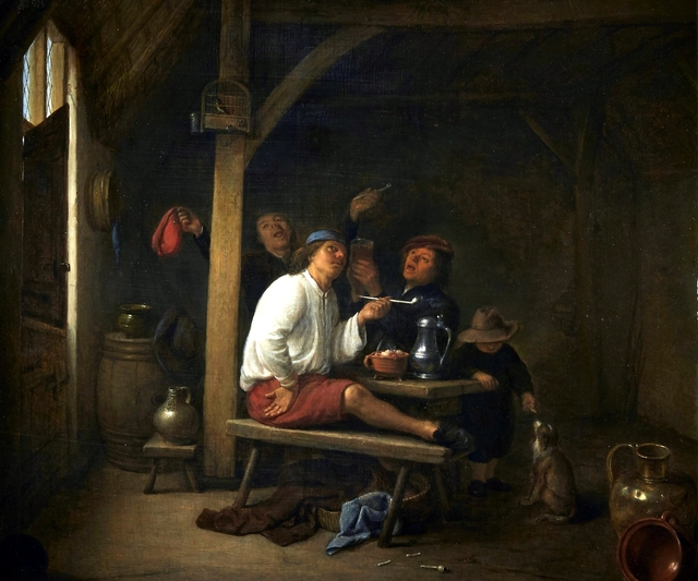 Peasants drinking and smoking in an inn by Hendrik Martenszoon Sorgh
