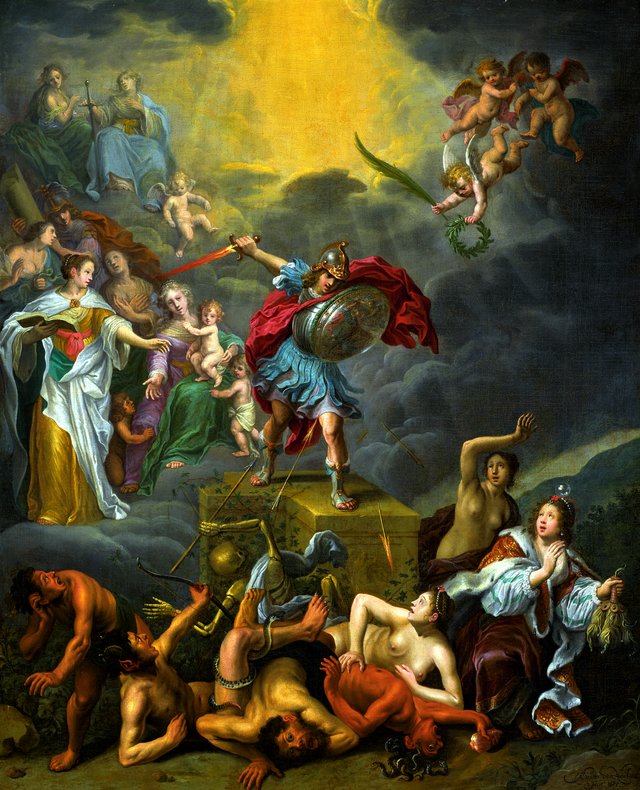 The Battle of Virtue Against the Vices by Adriaen van Nieulandt the younger