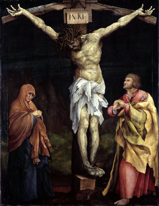 Tauberbischofsheim altarpiece: Christ on the Cross with Mary and Saint John by Matthias Grünewald