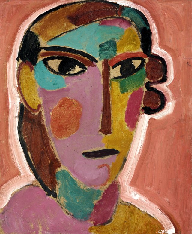 Mystical Women's head on red ground by Alexej von Jawlensky