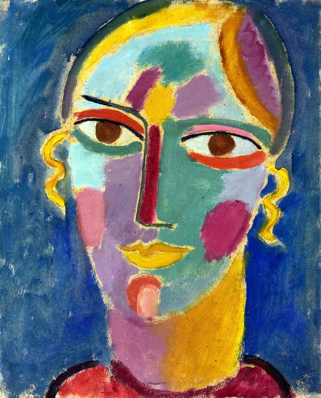 Mystischer Kopf: Frauenkopf auf blauem Grund by Alexej von Jawlensky