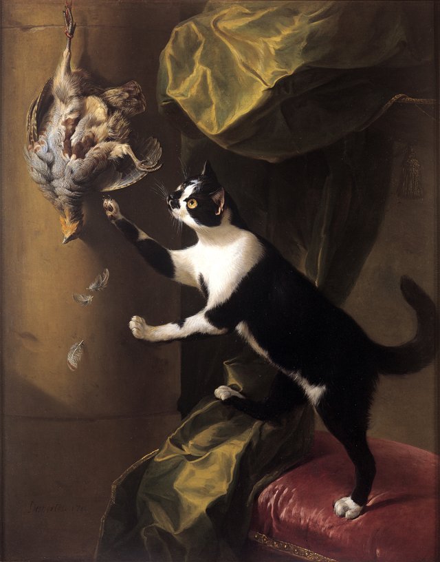 A cat with dead game by Alexandre-François Desportes