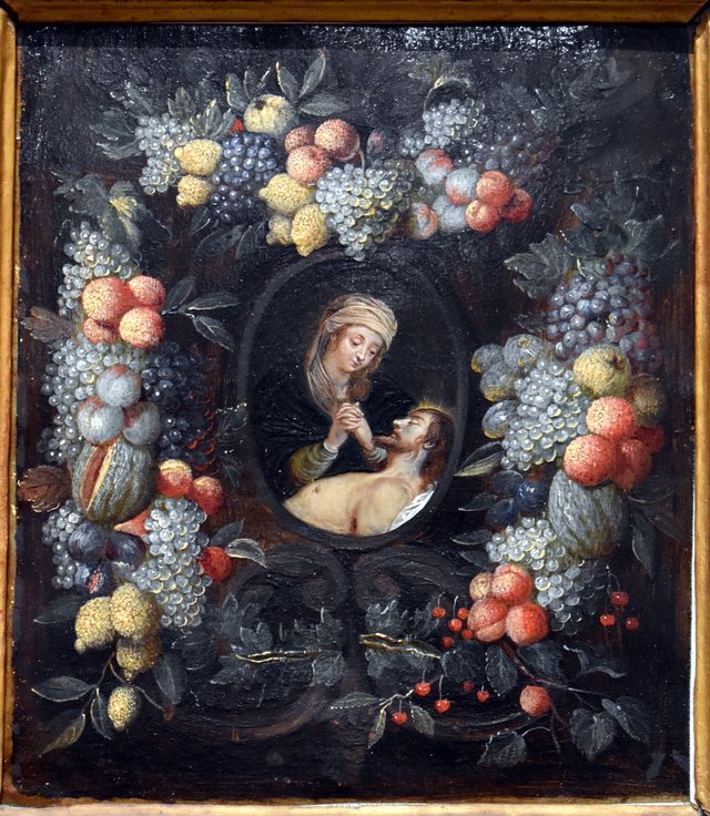 Guirlande de fruits entourant une Pietà by Abraham Brueghel