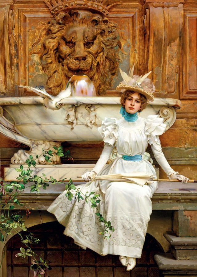 At the fountain (The two doves) by Vittorio Matteo Corcos