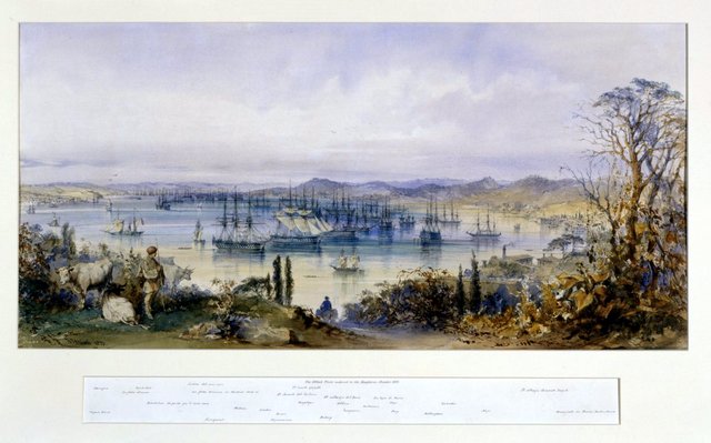 The Allied Fleets Anchored in the Bosphorus by Amedeo Preziosi