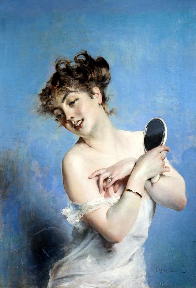 Young woman in deshabillé (The self-care) by Giovanni Boldini
