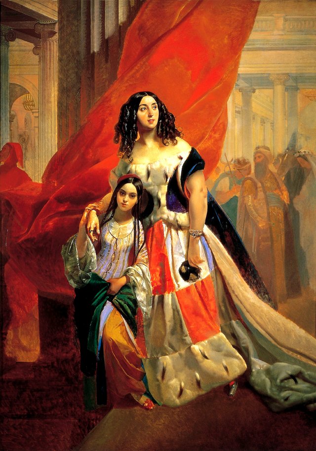 Portrait of Countess Yulia Samoilova Retiring from a Ball with her Foster Daughter Amazilia Pacini by Karl Bryullov